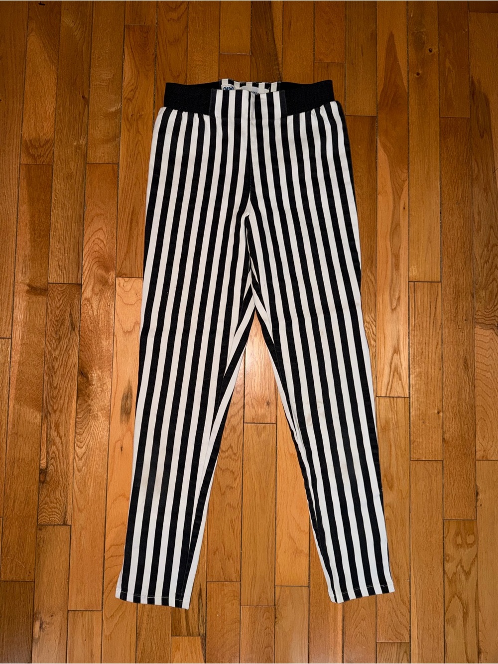 Women’s Black and White Striped Pants with Elastic Waist